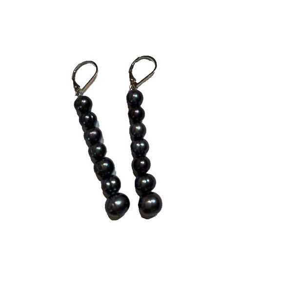 Sterling Silver Blue Overtone Tahition 7 Strand Pearl Dangle Earrings - Picture 1 of 2